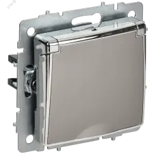 BRITE Розетка 1-местная с заземлением с защитными шторками и крышкой 16А IP20 РСбш10-3-БрГН металл хром/никель IEK