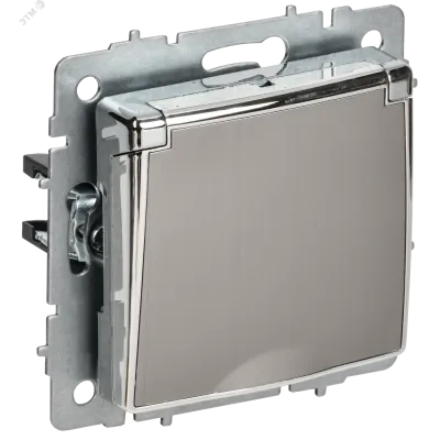 BRITE Розетка 1-местная с заземлением с защитными шторками и крышкой 16А IP20 РСбш10-3-БрГН металл хром/никель IEK