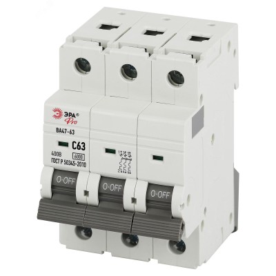 Автоматический выключатель ЭРА PRO VA63-3P63C6 ВА47-63 3P 63А кривая C 6кА