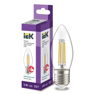 Лампа LED C35 свеча прозр. 5Вт 230В 4000К E27 серия 360° IEK