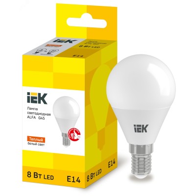 Лампа LED ALFA G45 шар 8Вт 230В 3000К E14 IEK