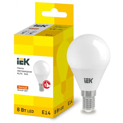 Лампа LED ALFA G45 шар 8Вт 230В 3000К E14