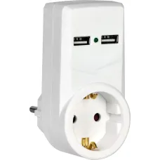 Адаптер Т-01/01 1 место 2P+PE 16А 2хUSB 2,1A белый