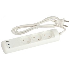 Удлинитель электрический U-3-1,5m-USB-W 3 розетки + 3xUSB A+C 1,5м 10А белый