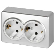 Розетка ЭРА Эксперт 11-2205-03 двойная с заземлением 2х2P+E Schuko IP20 16A-250В ОУ алюминий