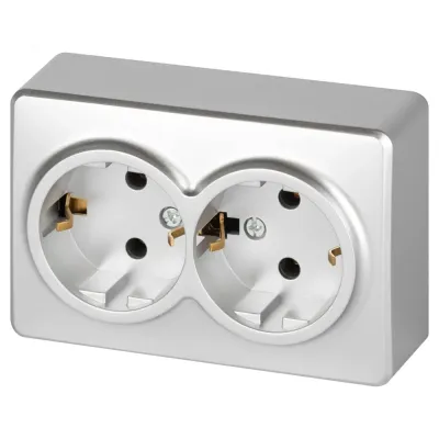 Розетка ЭРА Эксперт 11-2205-03 двойная с заземлением 2х2P+E Schuko IP20 16A-250В ОУ алюминий