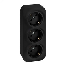 Розетка 3-местная для открытой установки с заземлением с защитными шторками с предварительным подключением 16А черный матовый QUTEO