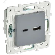 SKANDY Розетка USB A+C 18Вт SK-R13Gr серый IEK
