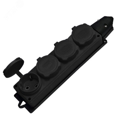 Колодка 4-х местная однофазная с заглушками КОМПАКТ каучук черный