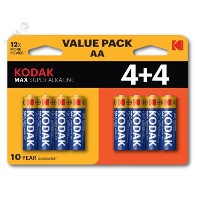 Батарейки Kodak LR6 4+4BL MAX SUPER Alkaline AA (48/192/18432)