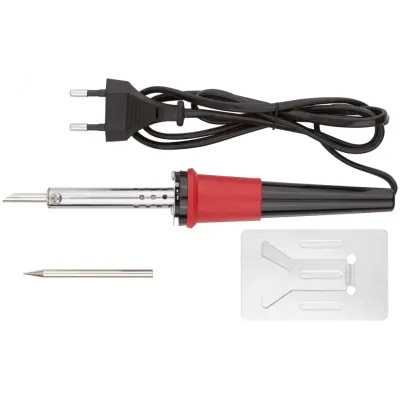 Паяльник 220 В, пластиковая ручка, доп-но подставка для паяльника и два сменных жала, D=4.8 мм, 40 Вт