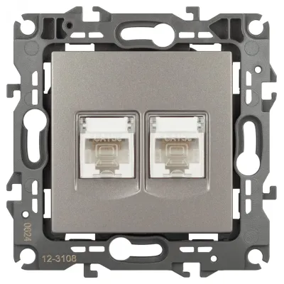Розетка ЭРА Серия 12 12-3108-16 информационная двойная 2XRJ45, титан