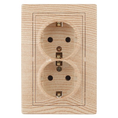 Розетка Intro Plano 1-205-11 с заземлением двойная 2X2P+E Schuko, 16А-250В, IP20, СУ, сосна