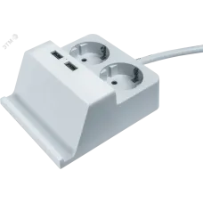 Удлинитель бытовой с заземлением 2 USB, подставка для телефона, 1,5м