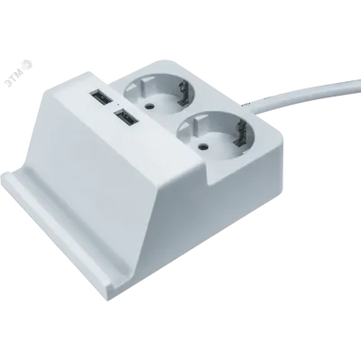 Удлинитель бытовой с заземлением 2 USB, подставка для телефона, 1,5м