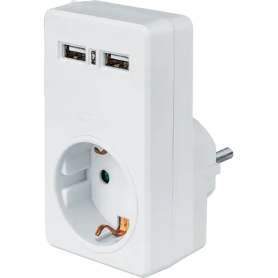 Адаптер с/з 1 гнездо USB2.1A NAD-USB02-1E-C-WH