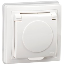 KVARTA Розетка с заземлением с защитными шторками с крышкой 16А IP44 РСбш10-3-КБ-44 белый GENERICA