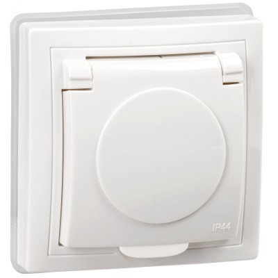 KVARTA Розетка с заземлением с защитными шторками с крышкой 16А IP44 РСбш10-3-КБ-44 белый GENERICA