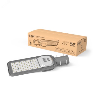 "Светильник Уличный Gauss LED Avenue IP65 380*146*70 80W 8000lm 6500K 200-240V КСС ""Ш"" 1/2"