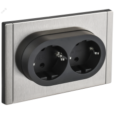 FORTE&PIANO Розетка 2-местная с заземлением с защитными шторками безвинтовое крепление 16А FP723M металл никель IEK
