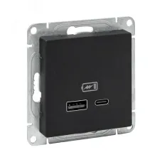 Механизм розетки USB-A+С, чёрный Эпика EKF