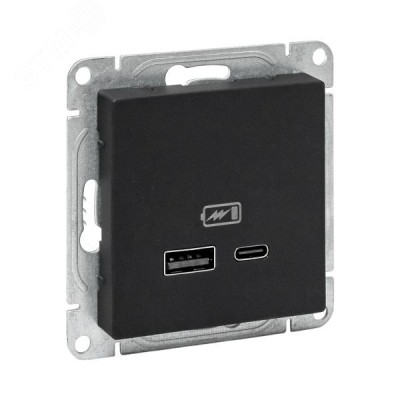 Механизм розетки USB-A+С, чёрный Эпика EKF
