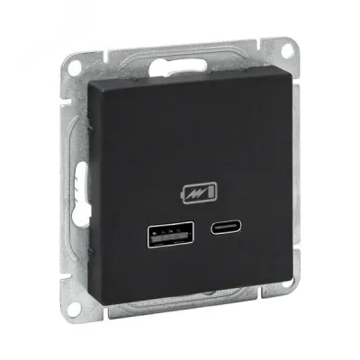 Механизм розетки USB-A+С, чёрный Эпика EKF