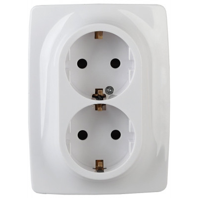 12-2108-01 ЭРА Розетка 2X2P+E Schuko со шторками, 16A-250В, IP20, Эра12, белый (10/100/1800)