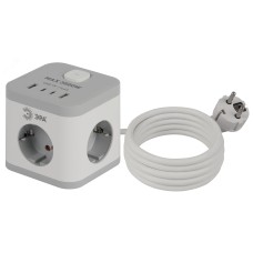 Удлинитель электрический 16А куб с заземлением с выключателем 3 розетки+4xUSBA+C 1,5м белый CUBE-3es-1,5m-4USB-W