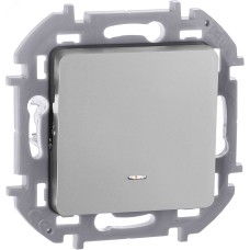 Выключатель 1-клавишный проходной с подсветкой/индикацией 10АХ безвинтовое крепление алюминий INSPIRIA