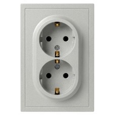 Розетка скрытого монтажа в рамку с заземлением двойная 2X2P+E Schuko со шторками IP20 16А-250В алюминий 15-2105-03 Galaxy