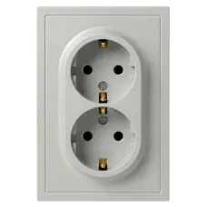 Розетка скрытого монтажа в рамку с заземлением двойная 2X2P+E Schuko со шторками IP20 16А-250В алюминий 15-2105-03 Galaxy