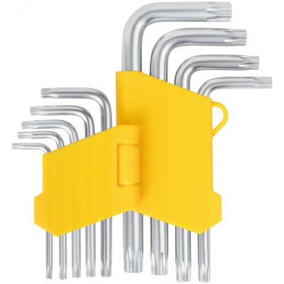 Ключи звездочки, CrV сталь, 9 шт., Т10-Т50, с отверстием, в пластиковом держателе