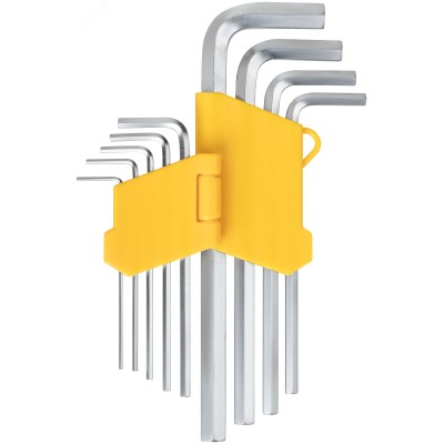 Ключи шестигранные, CrV сталь , 9 шт., 1,5-10 мм, длинные, в пластиковом держателе