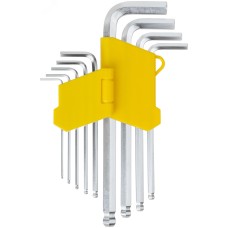 Ключи шестигранные, CrV сталь, 9 шт., 1,5-10 мм, с шаровым наконечником, длинные, в пластиковом держателе