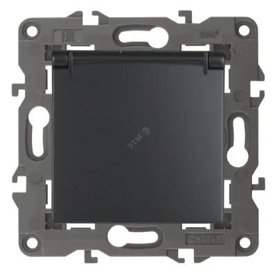 14-2103-05 ЭРА Розетка 2P+E Schuko со шторками с крышкой, 16A-250В, IP20, Эра Elegance, антрацит (10