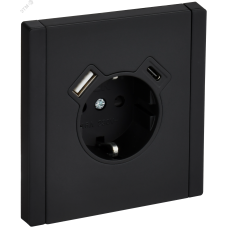 FORTE&PIANO Розетка 1-местная с заземлением с защитными шторками винтовое крепление 16А USB A+C 18Вт FP147M металл черный IEK