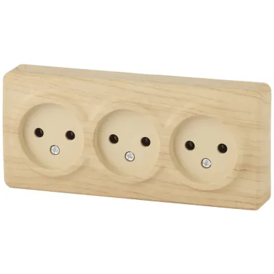 11-2207-11 ЭРА Розетка 3х2P, 16A-250В, IP20, ОУ, Эра Эксперт, сосна (8/80/1600)
