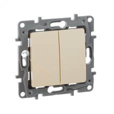 Выключатель 2-клавишный 10А безвинтовое крепление слоновая кость ETIKA