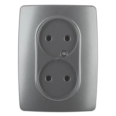 12-2107-12 ЭРА Розетка 2X2P, 16A-250В, IP20, Эра12, графит (10/100/1600)