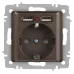 Розетка Intro Accent 6-410-08 , P+E Schuko со шторками, 16А-250В + 2хUSB, IP20, СУ, бронза