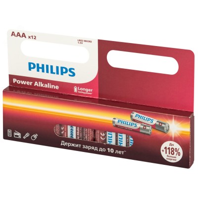 Батарейки Philips LR03P12W/51 ААА алкалиновые 1,5v 12 шт. LR03-12BL Power (12/240/39360)