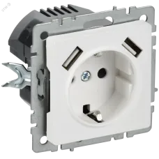 BRITE Розетка 1-местная с заземлением с защитными шторками 16А с USB A+A 5В 3,1А РЮш10-2-БрАБ арктический белый IEK