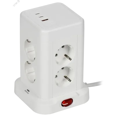 DOMINIC Удлинитель У08K 8 мест 2P+PE 1,5м 3х1,0мм2 16А/250В USB A+C 20Вт белый IEK