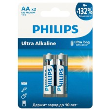 Батарейки Philips LR6E2W/51 АА алкалиновые 1,5v 2 шт. LR6-2BL Ultra (2/24/144/11520)