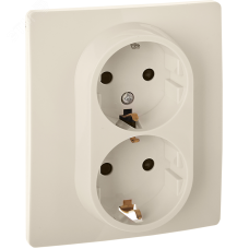 Розетка 2-местная с заземлением с защитными шторками 16А в сборе слоновая кость INSPIRIA