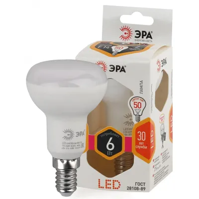 Лампочка светодиодная ЭРА STD LED R50-6W-827-E14 Е14 / Е14 6Вт рефлектор теплый белый свет