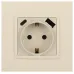 Розетка ЭРА Elegance 14-4108-02 2P+E 16A-250В со шторками с USB type-A+C 5В-3А слоновая кость