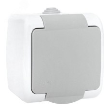 Розетка 1-местная Мурманск 16А с заземлением с крышкой IP54 серый с защитными шторками