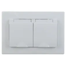Розетка Intro Plano 1-210-01 с заземлением двойная 2х2P+E Schuko с крышкой шторками, 16А-250В, СУ, IP44, белый